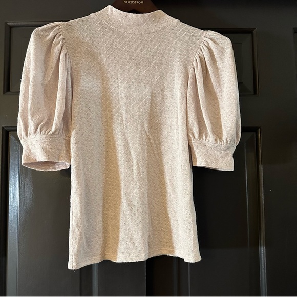 Free People Good Luck Tee Pink Nectar Mock Neck Puff Sleeves Size Medium(H) - Picture 1 of 7